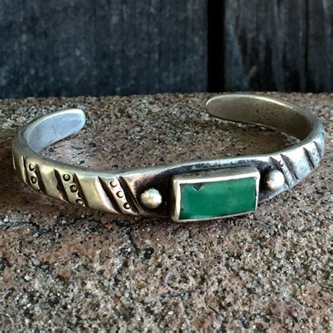 SOLD 1880s GREEN INGOT SILVER CUFF TURQUOISE FILED & CHISELED PRE-STAMPS | DEJA VU REFINERY ...