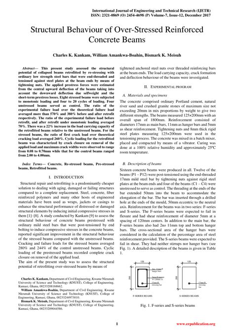 Pdf Structural Behaviour Of Over Stressed Reinforced Concrete Beams