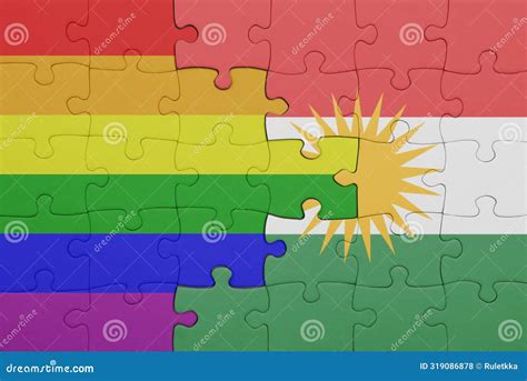 Puzzle With The Colourful National Flag Of Kurdistan And Rainbow Gay Pride Flag Stock Photo