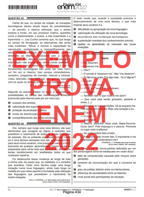 Caderno Enem Quest Es Gabarito Comentado Elo