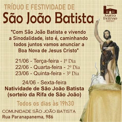 Tríduo em louvor a São João Batista Arquidiocese de Ribeirão Preto