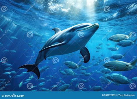 Dolphin Swim In The Blue Sea In A Picturesque Place Stock Image Image