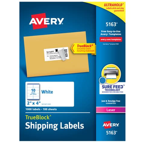 Avery® TrueBlock® Shipping Labels with Sure Feed®, 2" x 4", White ...