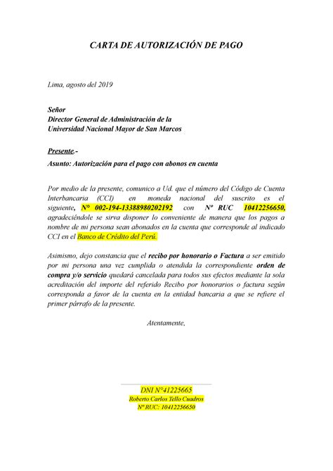 Carta De Autorizacion Para Pago A Terceros Image To U