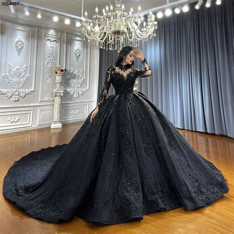 Gorgeous Black Wedding Dresses Deer Pearl Flowers