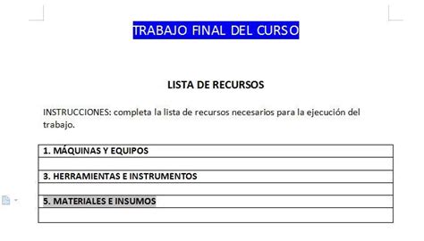 LISTA DE RECURSOS INSTRUCCIONES Completa La Lista De Recursos