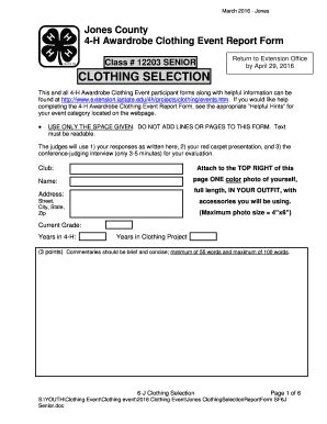 Fillable Online Extension Iastate Senior Clothing Selection Report Form