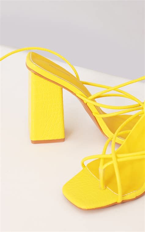 Yellow Croc Pu Toe Chunky Block Heeled Sandals Prettylittlething Aus