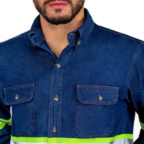 Camisa De Mezclilla Industrial Para Trabajo Rudo Reflejante Meses Sin