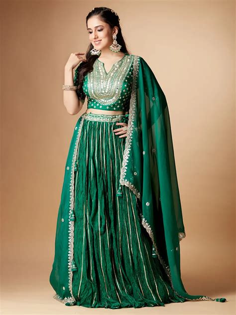 Stunning Dark Green Lehenga Choli For Wedding G3 Wlc14989 United