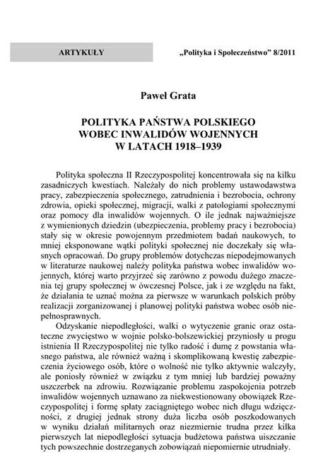 PDF Polityka państwa polskiego wobec inwalidów wojennych w latach