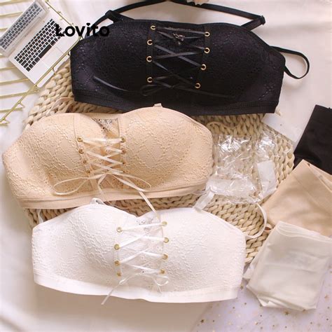 Lovito Bralette Sexy De Renda Fita Lisa Para Mulheres Lne