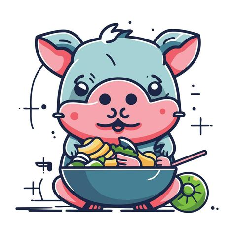 Cute hippo eating vegetables in a bowl. Vector illustration. 33839263 ...