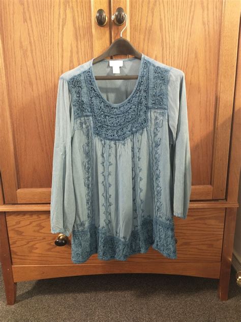 Soft Surroundings Blue Velvet And Embroidered Tunic T Gem