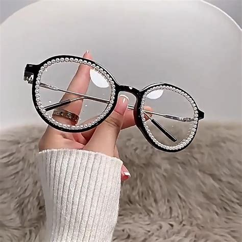 New Fashion Round Glasses Luxury Vintage Rhinestone Diamond Round Optical Glasses Frames Anti