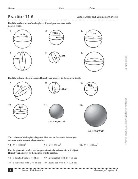 Surface Area And Volume Of Spheres Worksheet