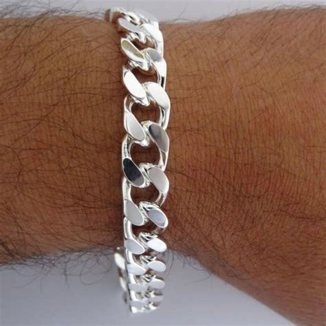 Solid Italian Sterling Silver Mm Wide Curb Link Chain Bracelet