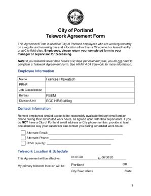 Fillable Online City Of Portland Telework Agreement Form Fax Email