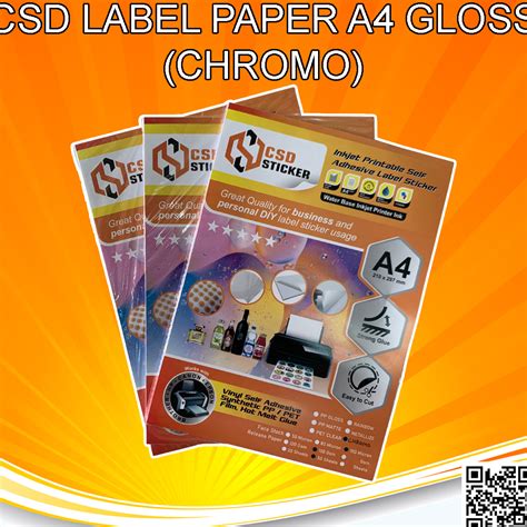 Jual Kertas Stiker Kromo Label Paper Inkjet Print A4 Csd Chromo Glossy Pack 100 Lembar