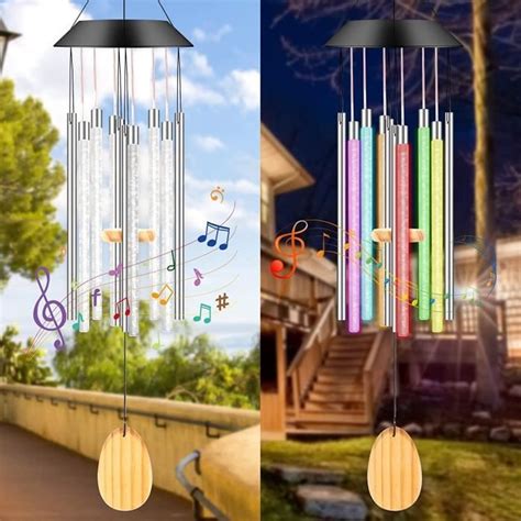 Carillon Olien Solaire Ext Rieur Tubes Led Changeant De Couleur