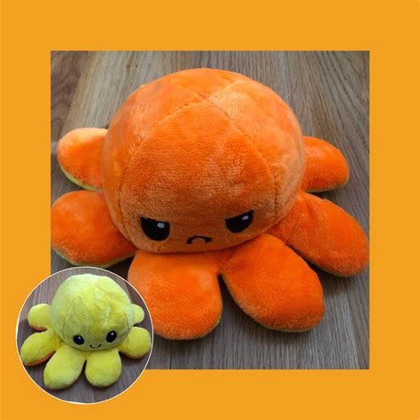 Mood Reversable Plush Toy Octopus Plushie Flip Me Emotion Etsy