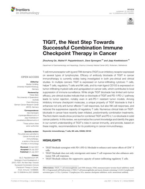 PDF TIGIT The Next Step Towards Successful Combination Immune