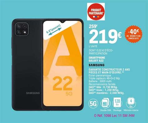 Promo Smartphone Galaxy A22 Samsung Chez E Leclerc ICatalogue Fr