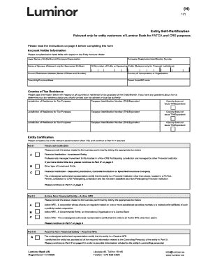 Fillable Online CRS FATCA Entity Self Certification Form Fax Email