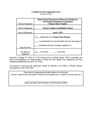 Fillable Online Health Ri Certificate Of Need Application Form Version