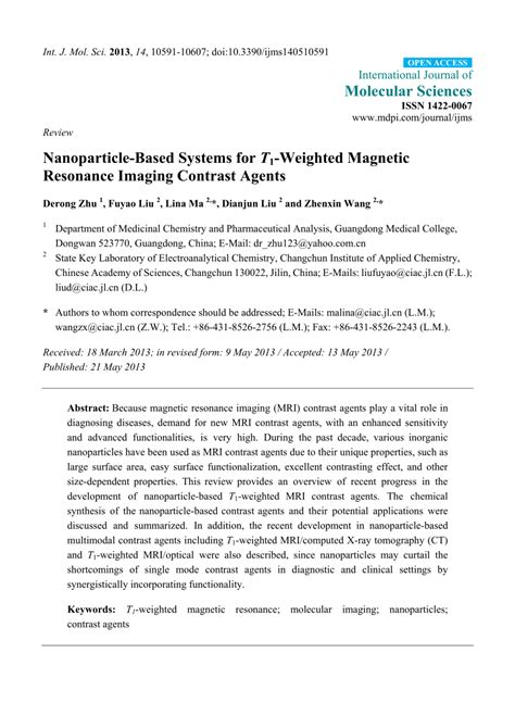 Pdf Nanoparticle Based Systems For T1 Weighted Magnetic Resonance