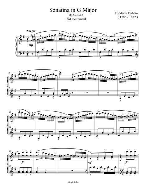 Kuhlau Sonatina In G Major Op 55 No 2 3rd Movement By Friedrich Kuhlau Easy Piano Digital