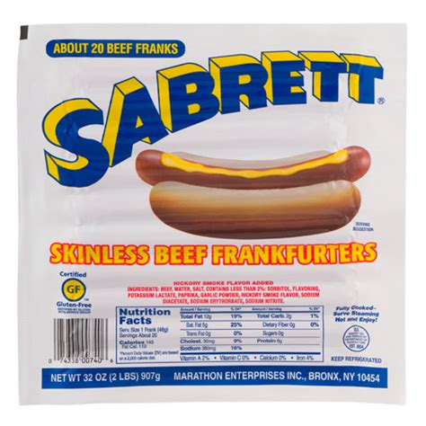 Sabrett® Skinless Beef Frankfurters 32 Oz 20 Pieces Sabrett Hot Dogs