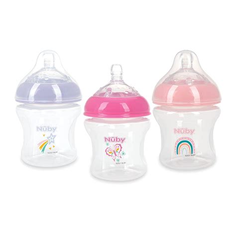 Nuby 3-Pack Infant Feeding Bottles with Slow Flow Breast Size Silicone ...