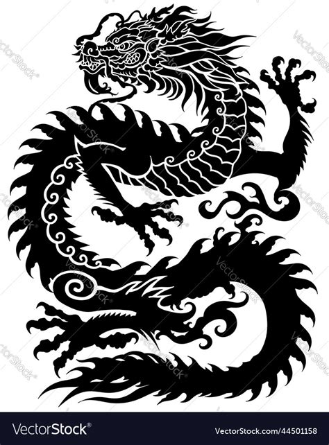 Chinese Dragon Silhouette Side View Tattoo Vector Image