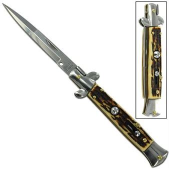 Milano Switchblade Stiletto Silver Stag Automatic Knife