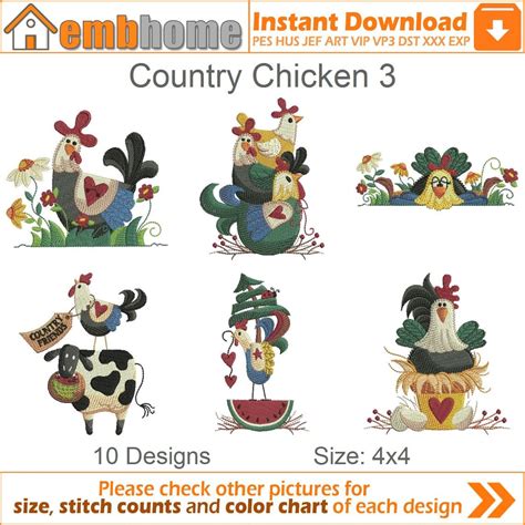 Country Chicken Pack Machine Embroidery Designs Instant Etsy