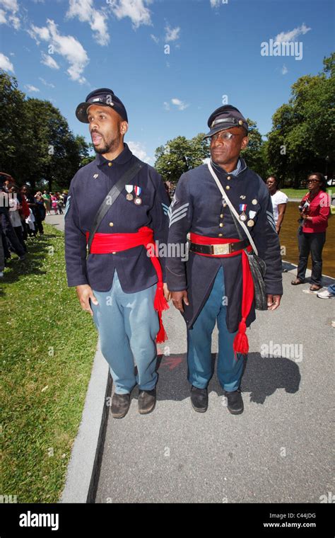 Reenactors In The Uniform Of The 54th Massachusetts Volunteer Infantry Regiment An All Black