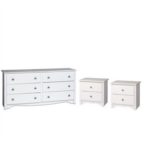 Prepac Monterey Piece Dresser And Night Stand Set In White Finish