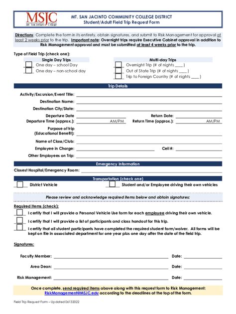 Fillable Online Msjc Field Trip Request Form Fax Email Print Pdffiller