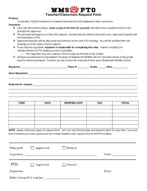 Fillable Online Teacher Classroom Request Form Fax Email Print Pdffiller