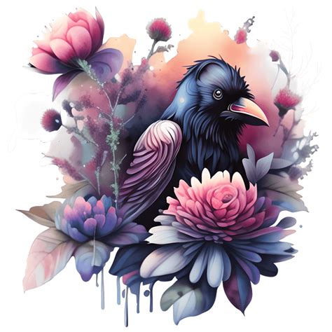 Aquarell Crow Blumen Graphic Creative Fabrica