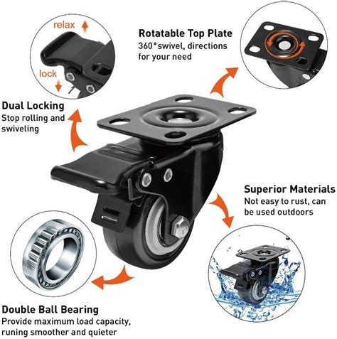 Instock Moogiitools 2 Swivel Rubber Caster Wheels With Safety Dual