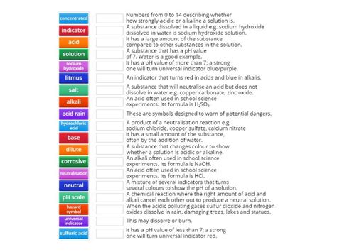 Acids and alkalis - Match up