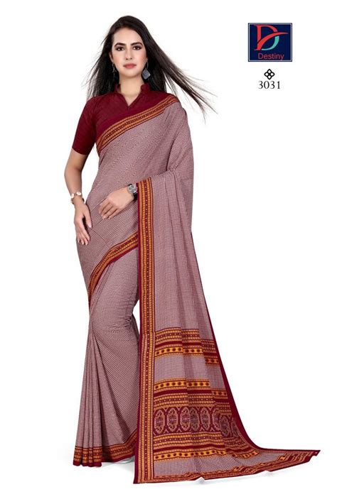 Printed Daily Wear Female Staff Uniform Saree 6 M With Blouse Piece