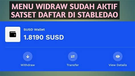 Menu Widraw Stabledao Sudah Open Cepat Garap Yang Belum Daftar Dan Kyc