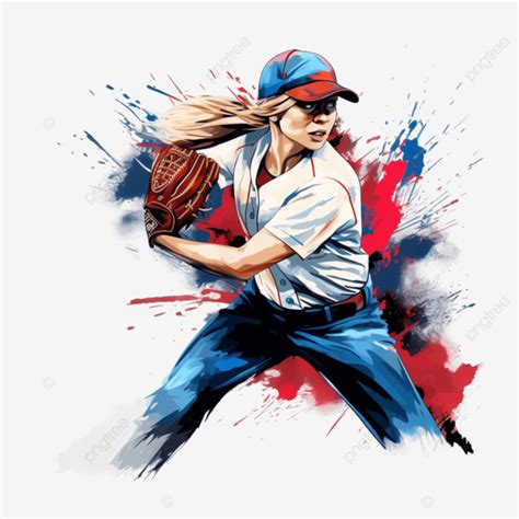 Painting Of A Woman Holding Baseball Bat And Wearing Red Shirt