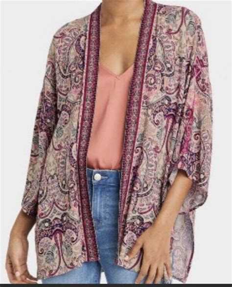 Knox Rose Kimono Womens M L Pink Paisley Boho Half Sl… Gem