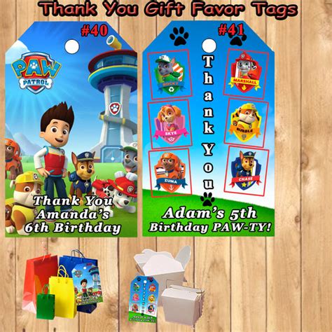 Paw Patrol Printed Birthday Favor Thank You Gift Tags 10 Ea