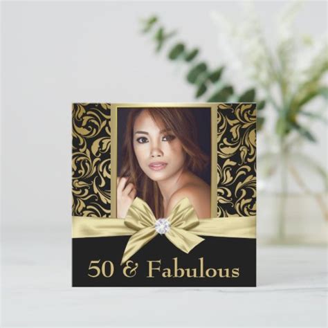 Fifty And Fabulous Gold Black Damask 50th Birthday Invitation Zazzle