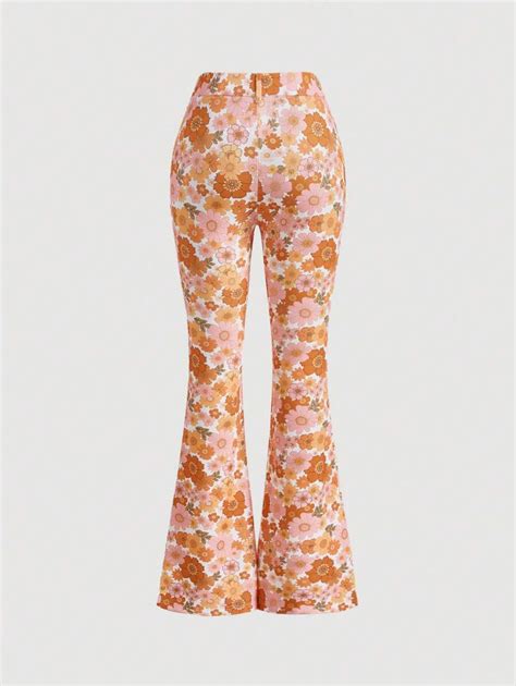 Shein Mod Floral Print Flare Leg Trousers Shein Uk